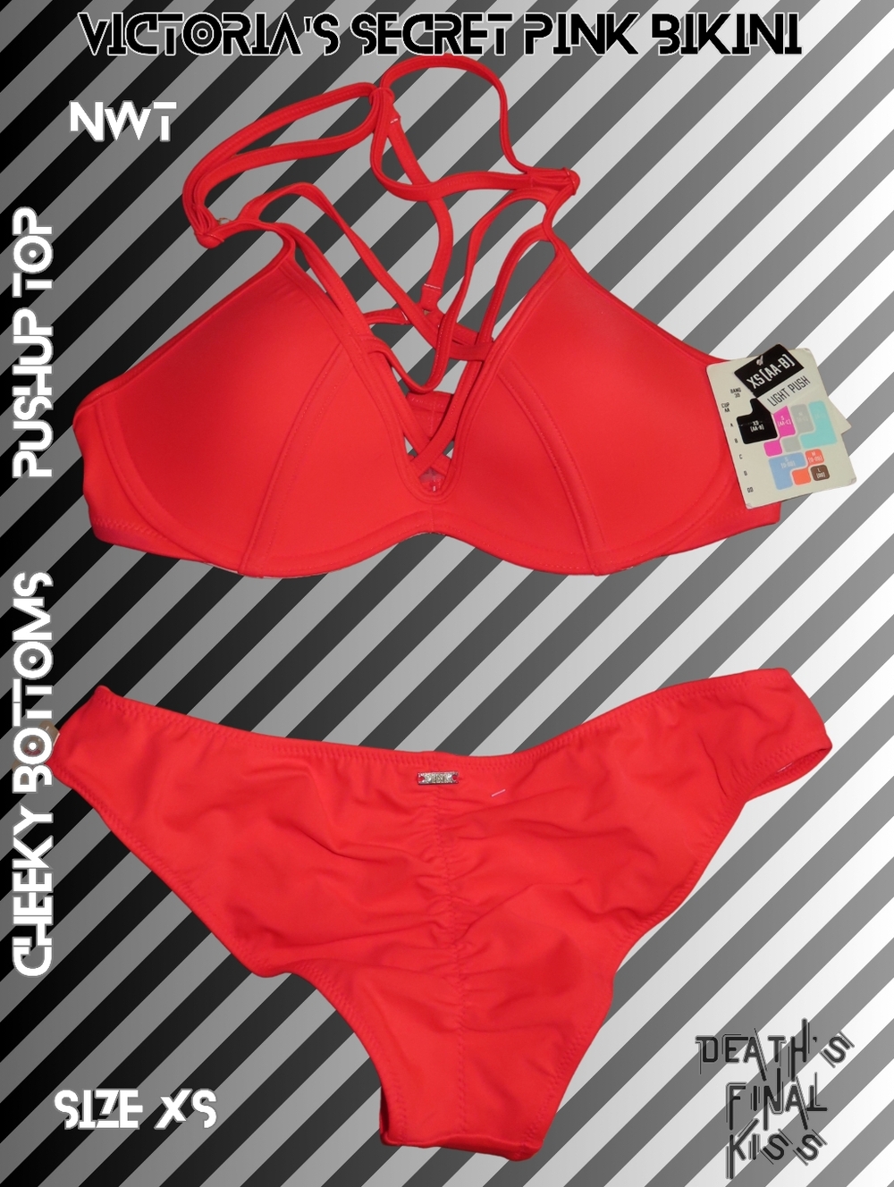 Victoria's Secret PINK Sexy Strappy Caged Push-up Ruched Cheeky Skimpy Bikini XS